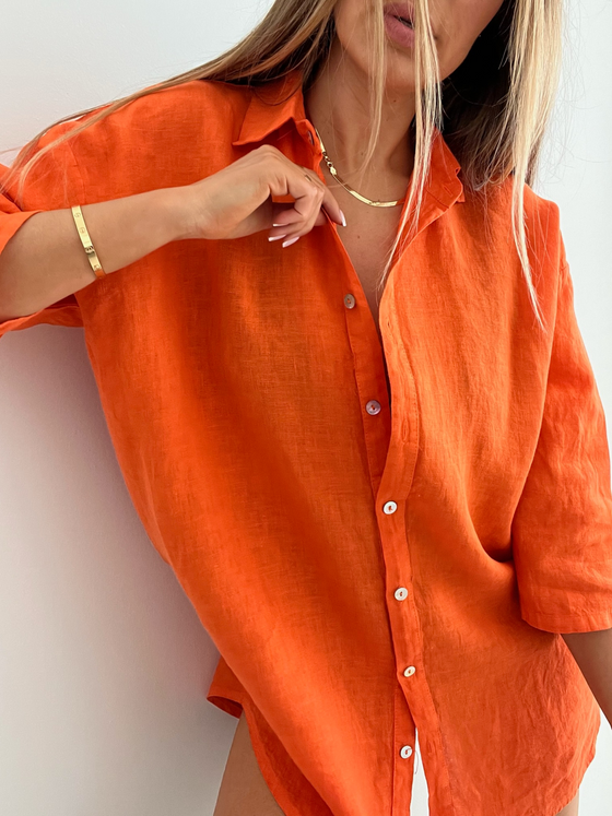 OVERSIZE LINEN ORANGE SHIRT 