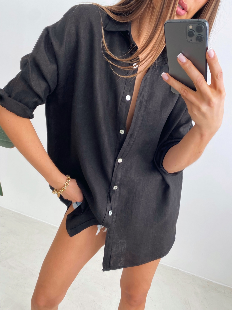OVERSIZE LINEN SHIRT BLACK