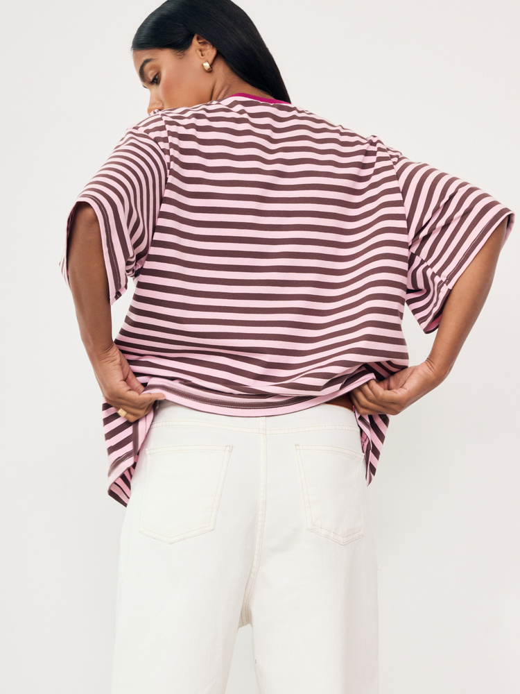 T-SHIRT O-NECK BROWN STRIPES 