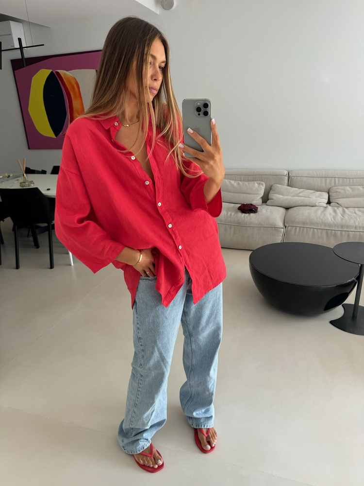 OVERSIZE LINEN SHIRT POPPY