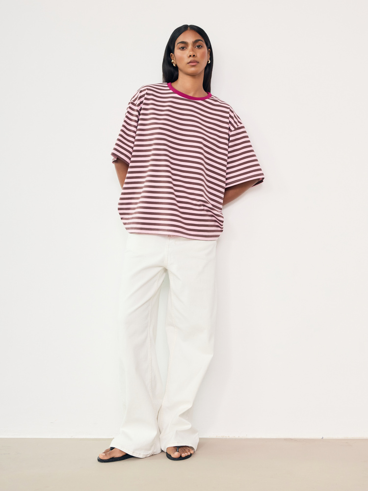 T-SHIRT O-NECK BROWN STRIPES 