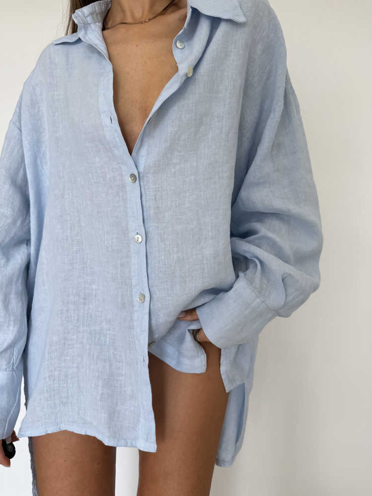 LINEN MAXI SHIRT BABY BLUE
