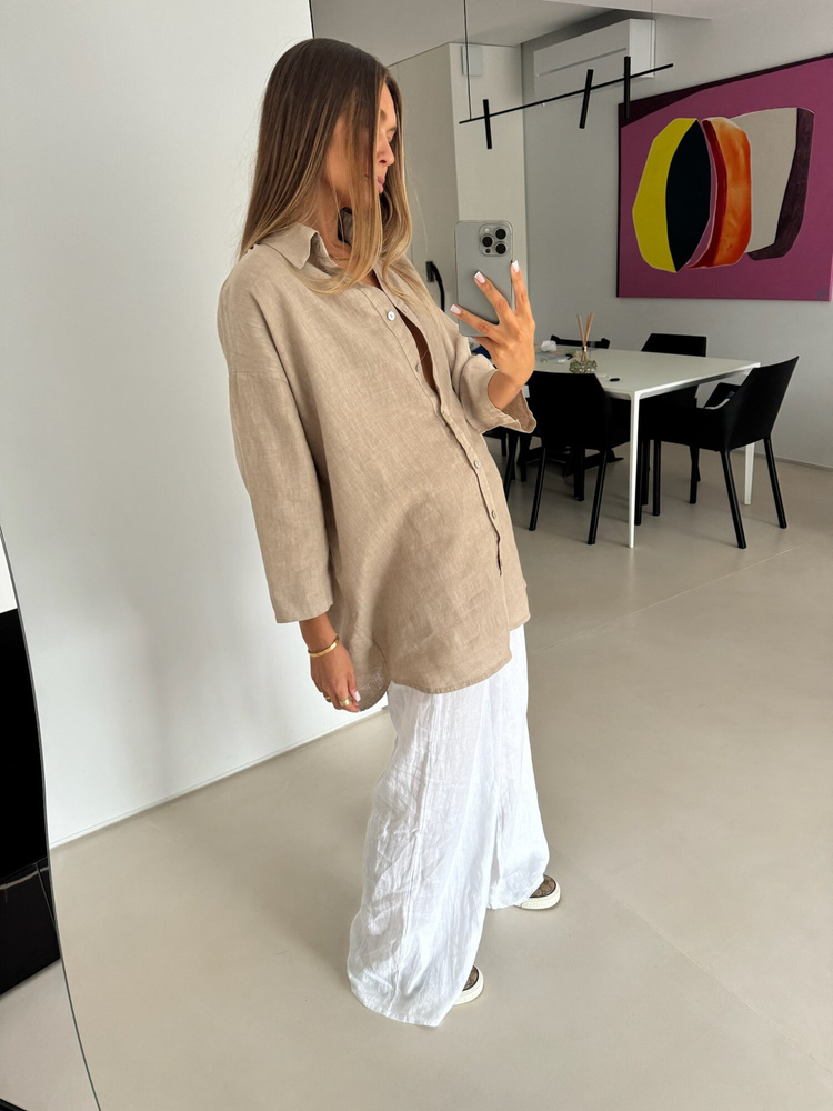 OVERSIZE LINEN SHIRT BEIGE