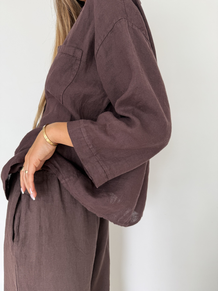 LINEN BOX MOCHA SHIRT