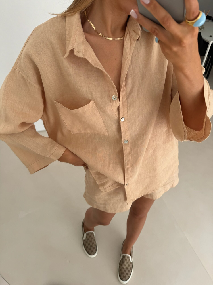 LINEN BOX CARAMEL SHIRT