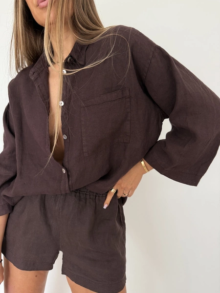 LINEN BOX MOCHA SHIRT