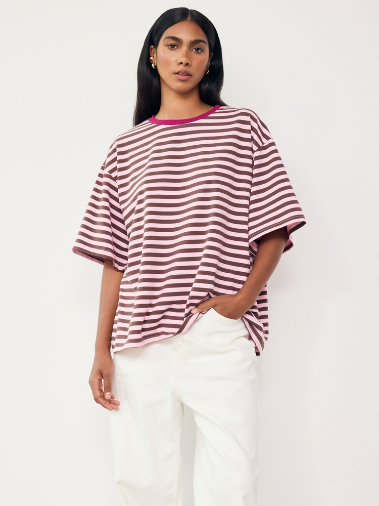 T-SHIRT O-NECK BROWN STRIPES 
