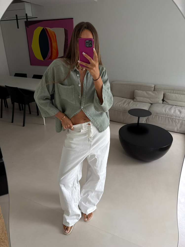 LINEN BOX OLIVE SHIRT