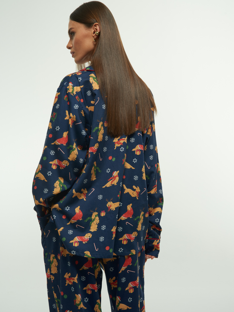 SANTA'S PUPPY PAJAMA SHIRT