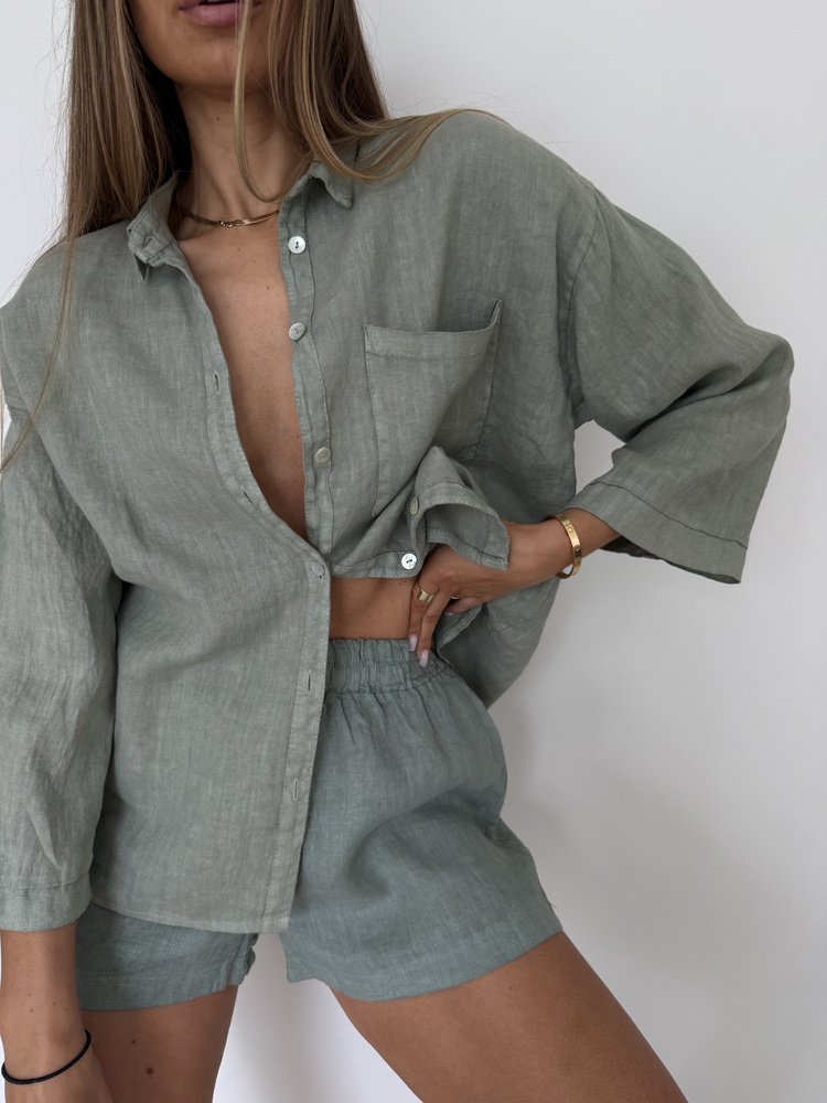 LINEN SHORTS OLIVE