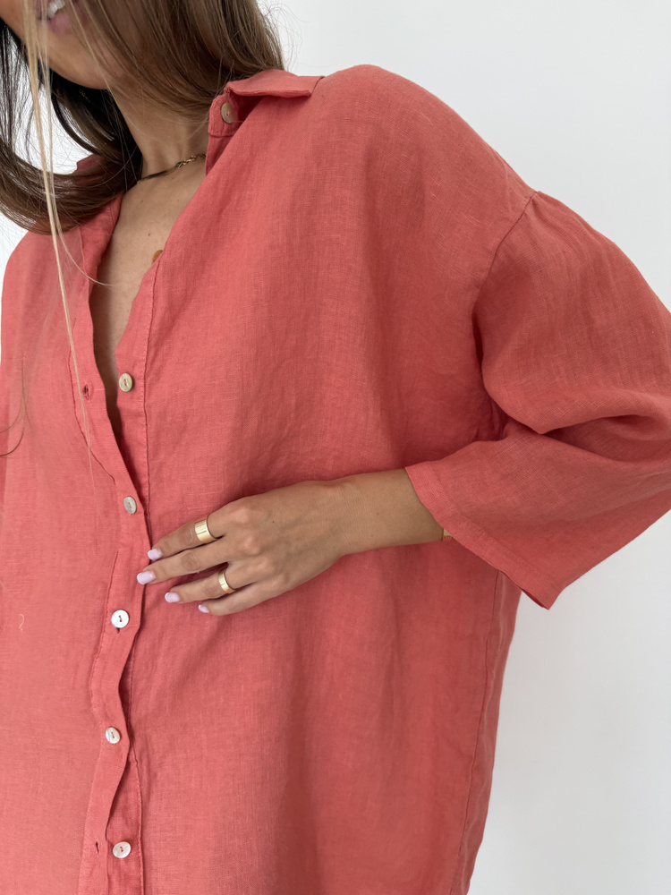 OVERSIZE LINEN SHIRT GRANATE