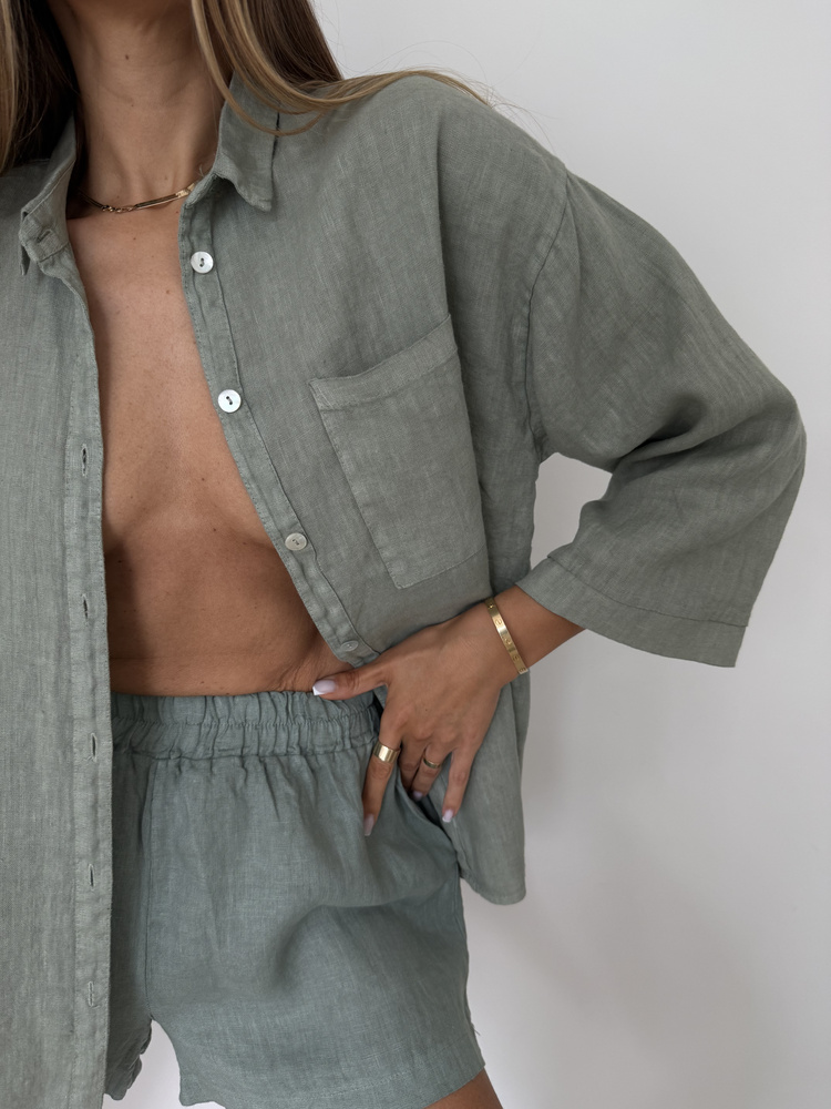 LINEN BOX OLIVE SHIRT