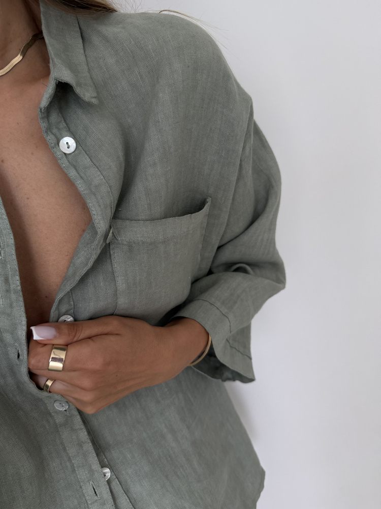 LINEN BOX OLIVE SHIRT