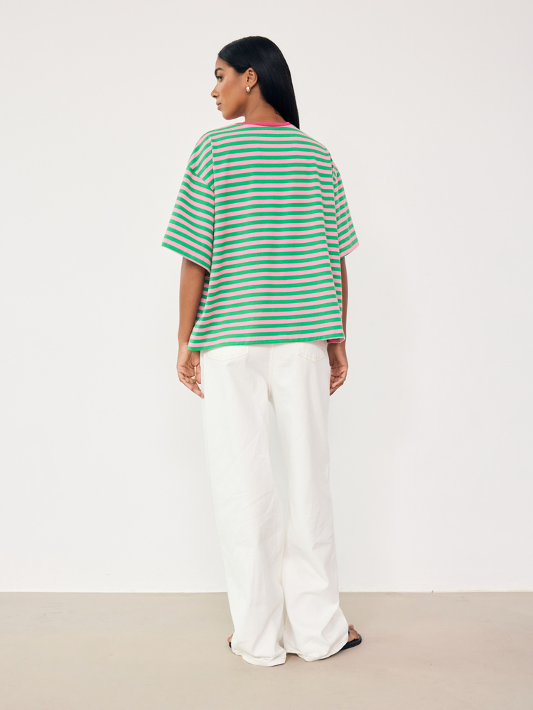 O-NECK GREEN STRIPES T-SHIRT