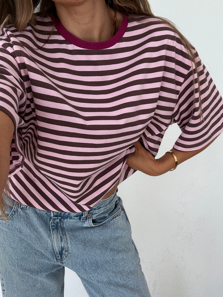 T-SHIRT O-NECK BROWN STRIPES 