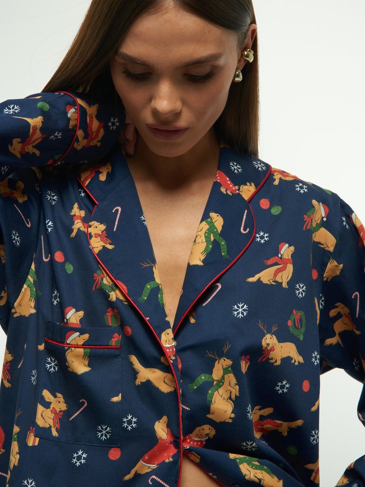 SANTA'S PUPPY PAJAMA SHIRT