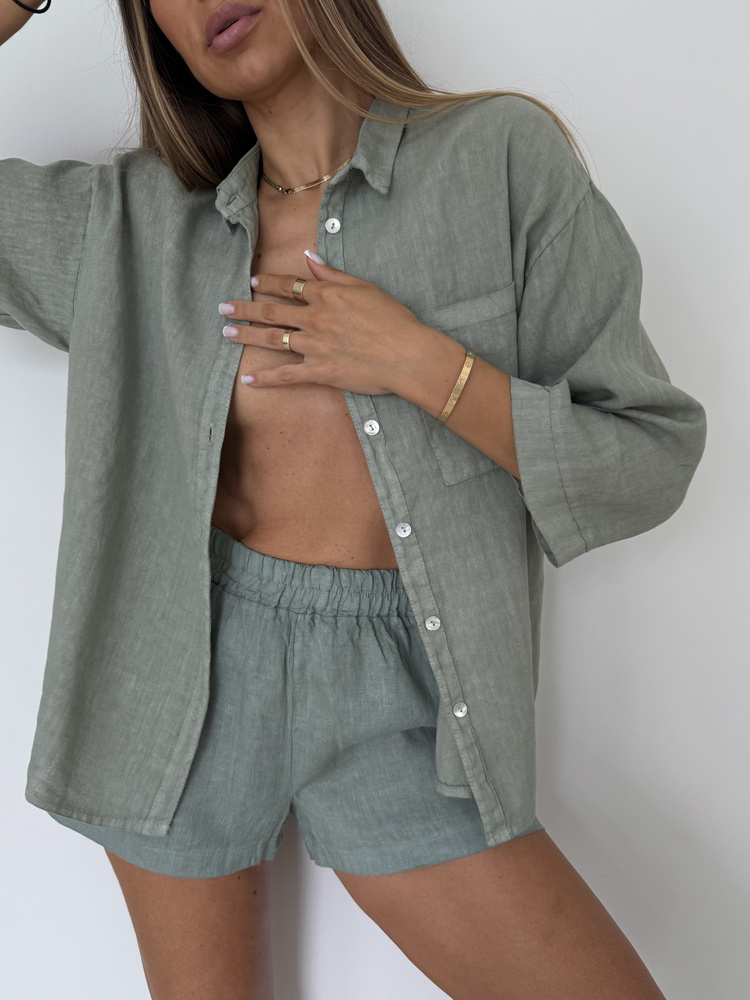 LINEN SHORTS OLIVE