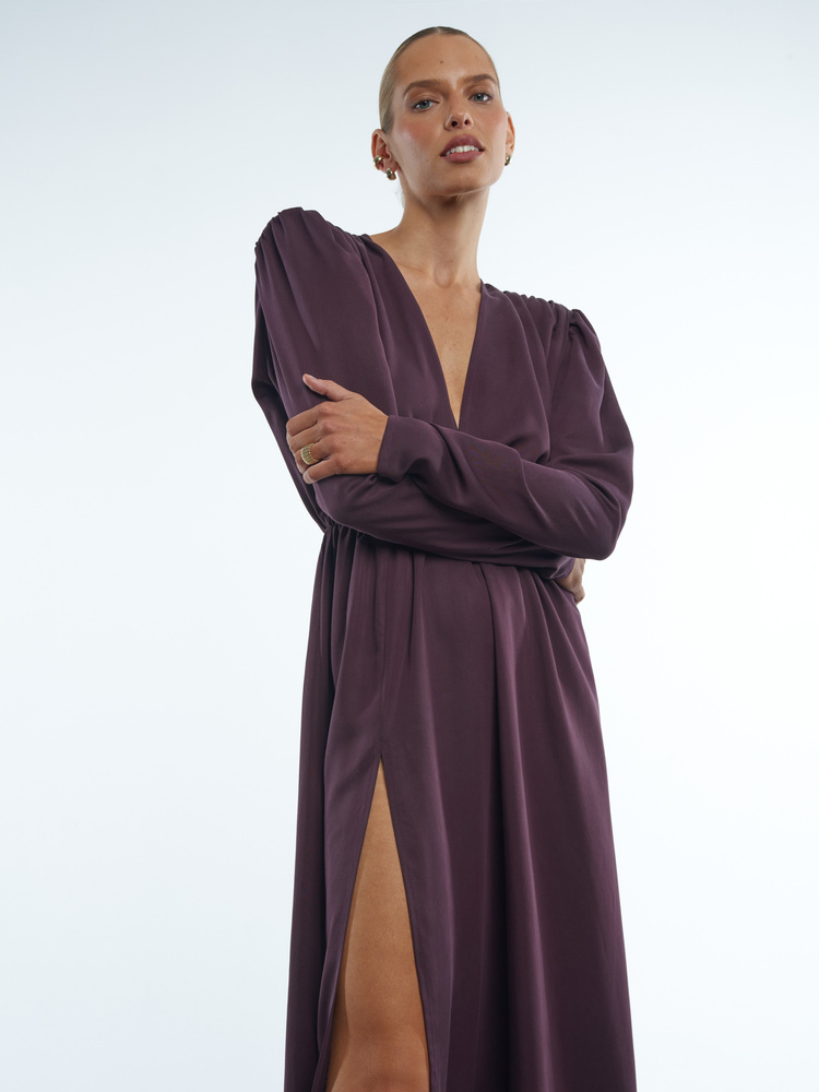 DAHLIA SATIN BURGUNDY DRESS