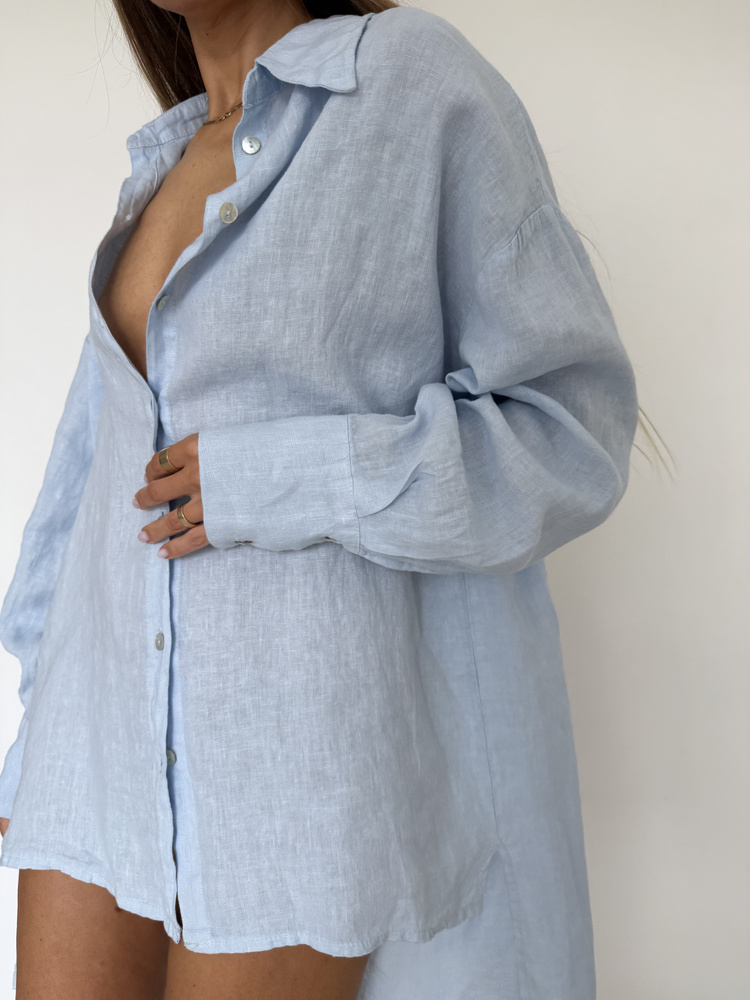 LINEN MAXI SHIRT BABY BLUE