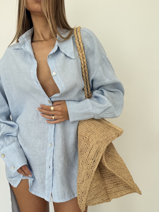 LINEN MAXI SHIRT BABY BLUE