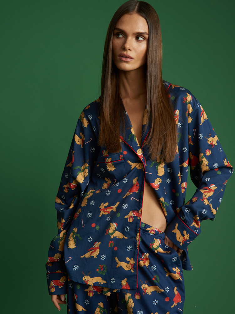 SANTA'S PUPPY PAJAMA SHIRT