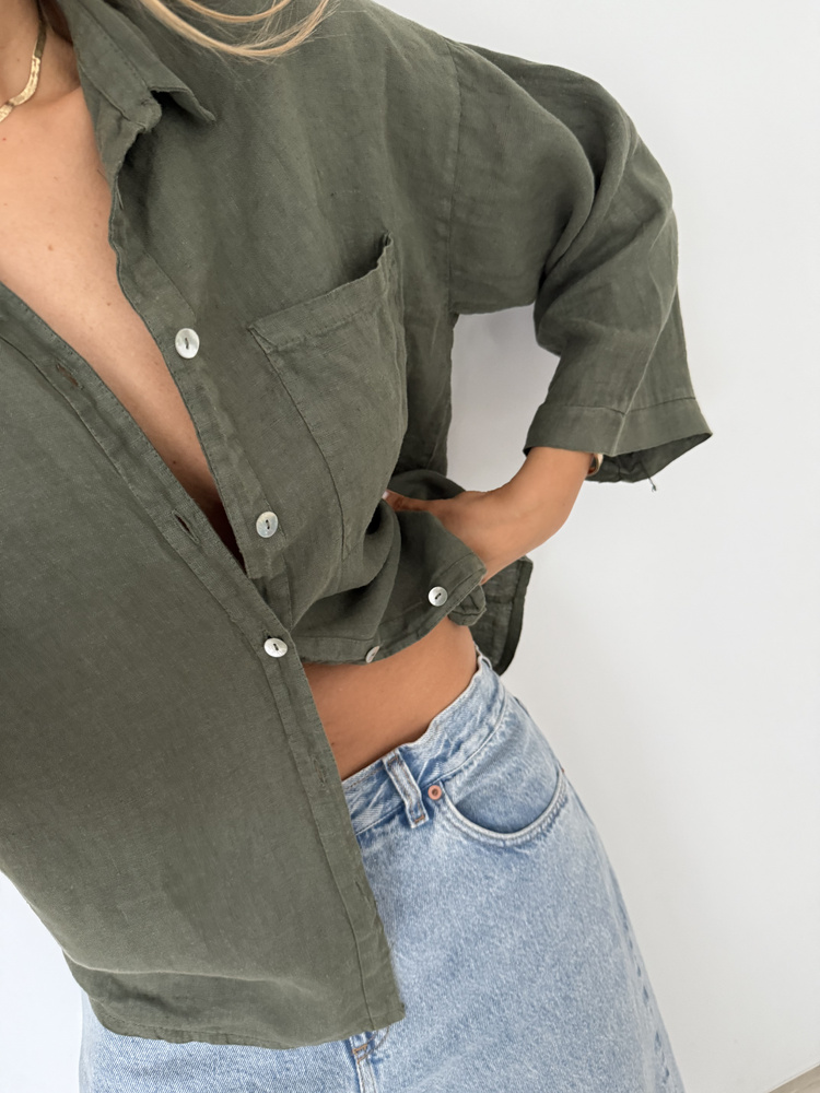 LINEN BOX BASIL SHIRT