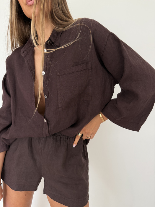 LINEN BOX MOCHA SHIRT