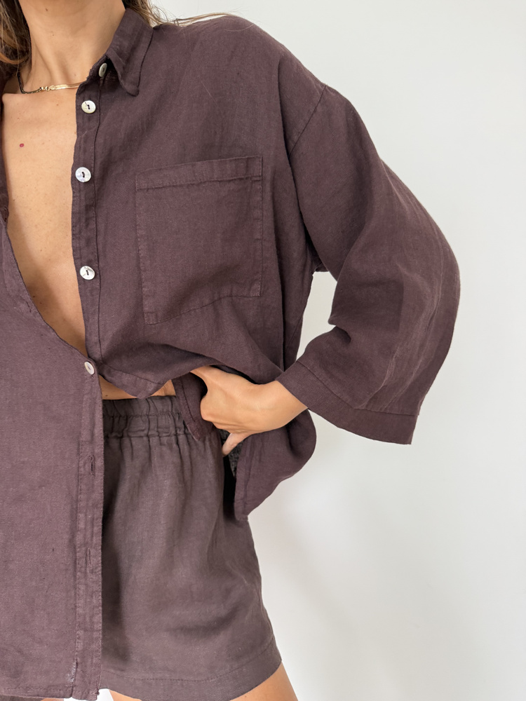 LINEN BOX MOCHA SHIRT