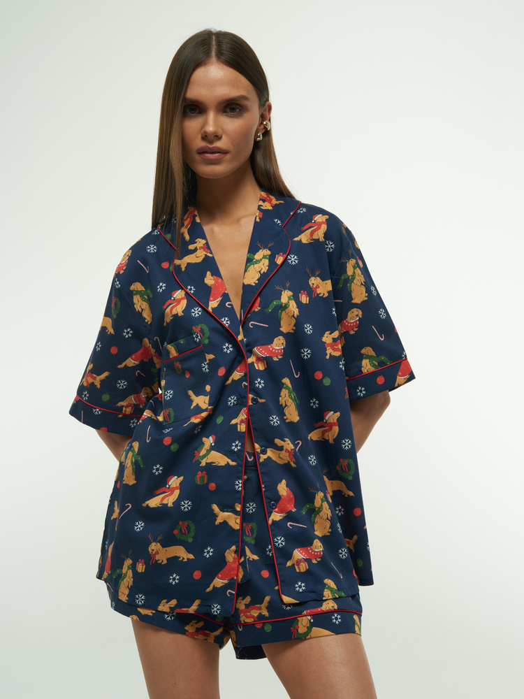 SANTA'S PUPPY SHORT PYJAMA SHIRT