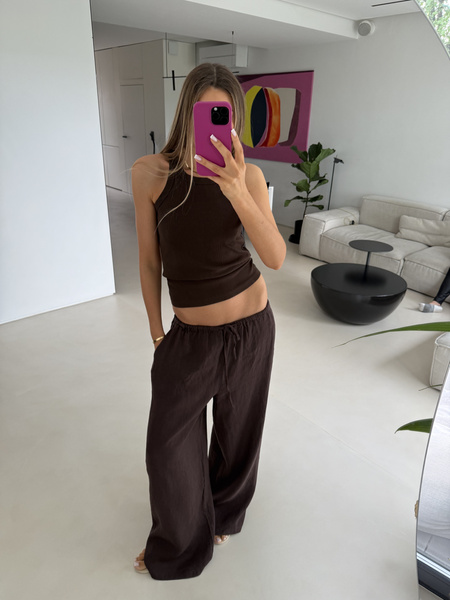 LINEN MOCHA LARGE PANTS