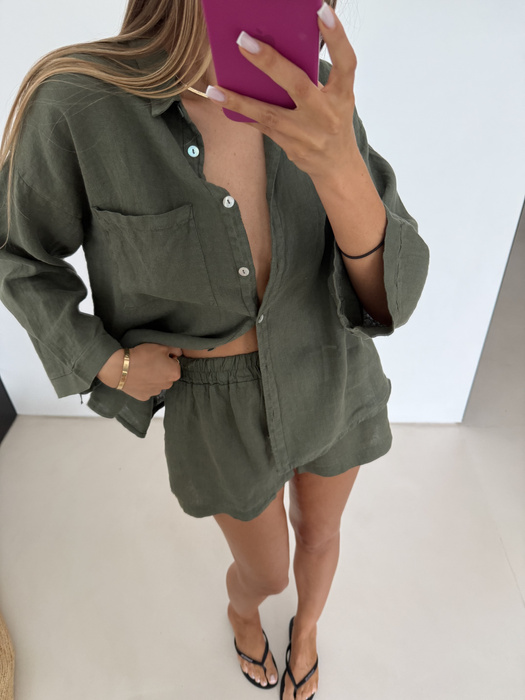 LINEN SHORTS PESTO
