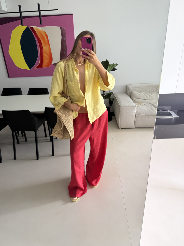 LINEN CHILI LARGE PANTS