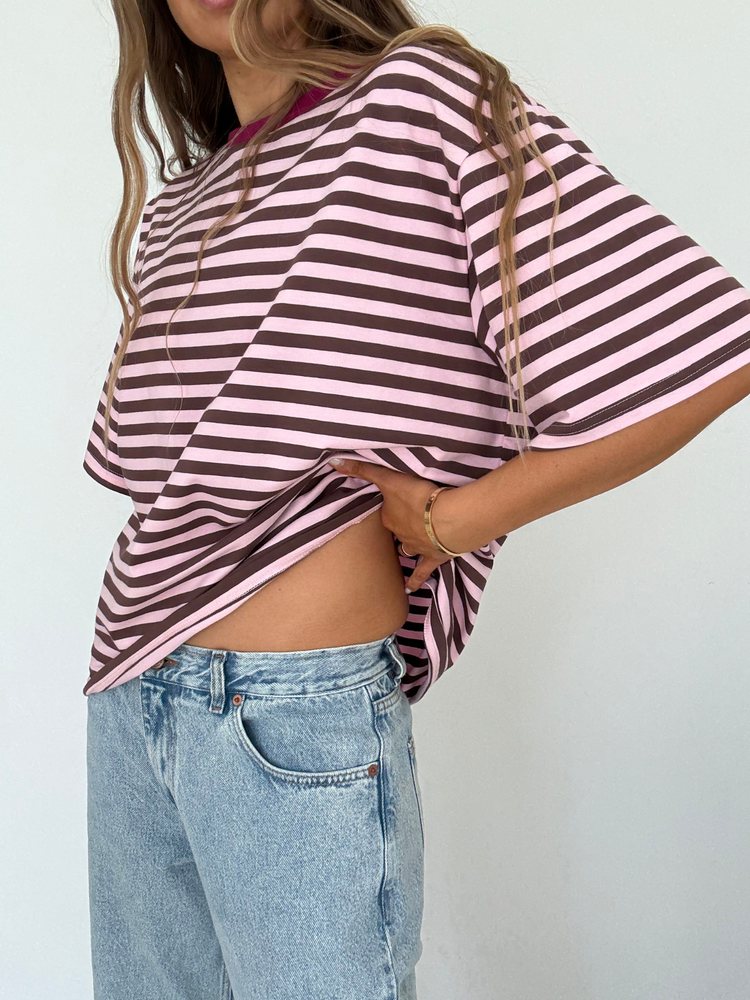 O-NECK BROWN STRIPES T-SHIRT