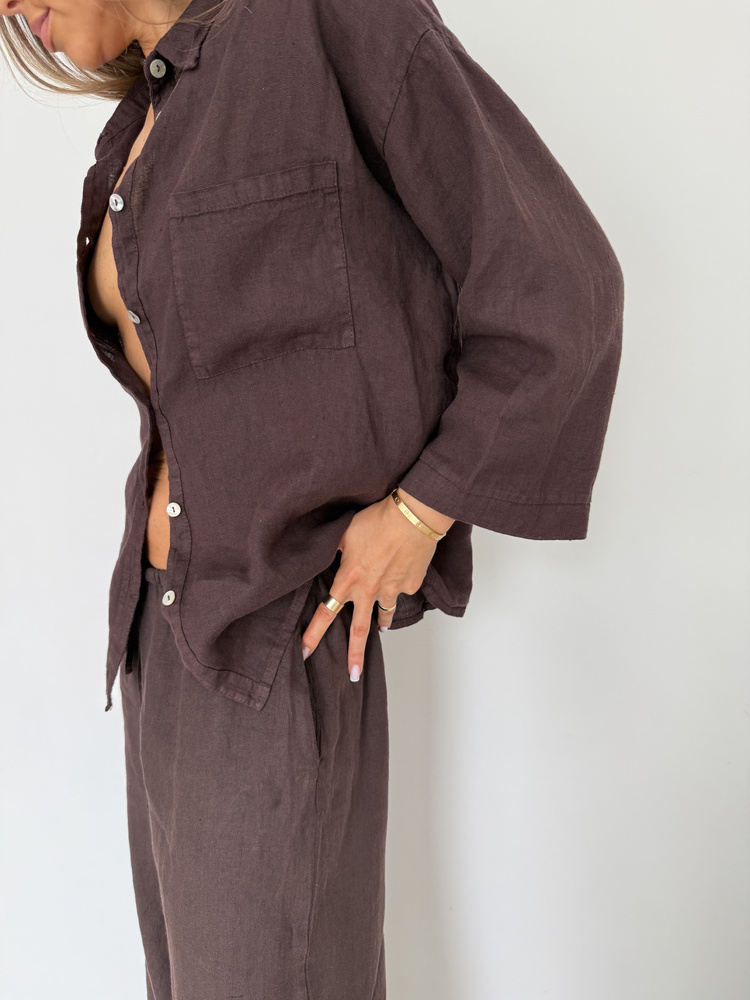 LINEN BOX MOCHA SHIRT