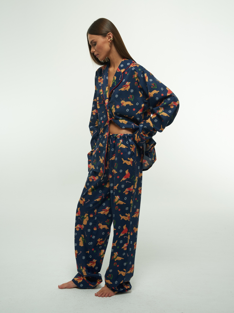 SANTA'S PUPPY PAJAMA SHIRT