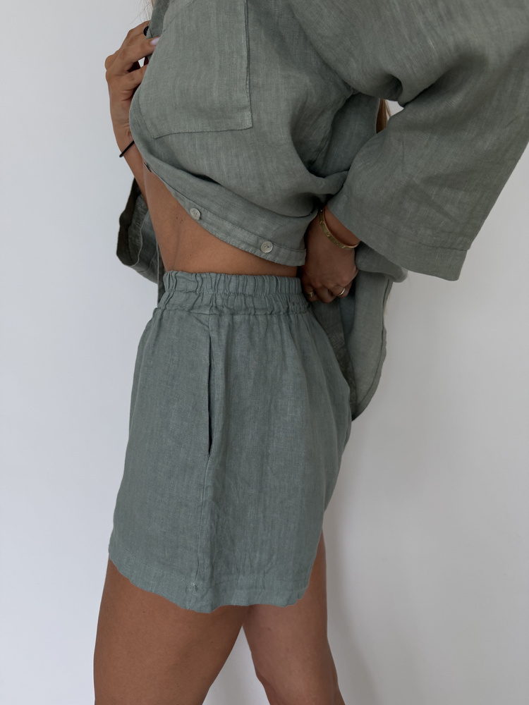 LINEN SHORTS OLIVE
