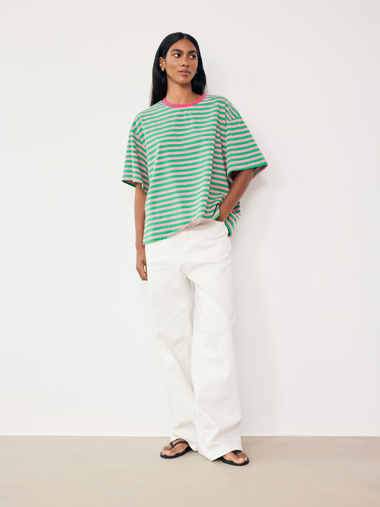 O-NECK GREEN STRIPES T-SHIRT