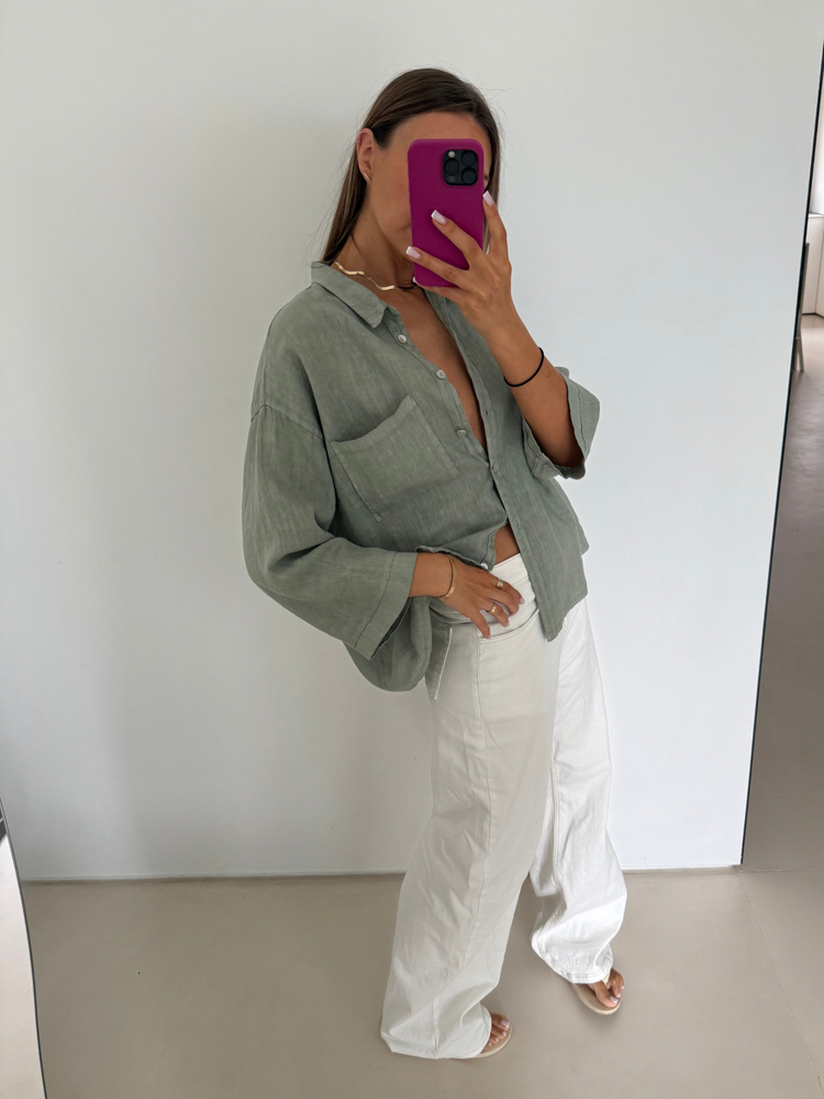 LINEN BOX OLIVE SHIRT