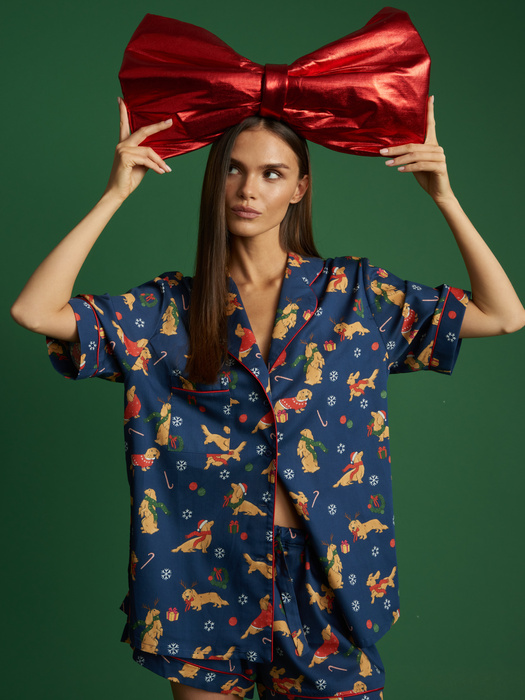 SANTA'S PUPPY SHORT PYJAMA SHIRT