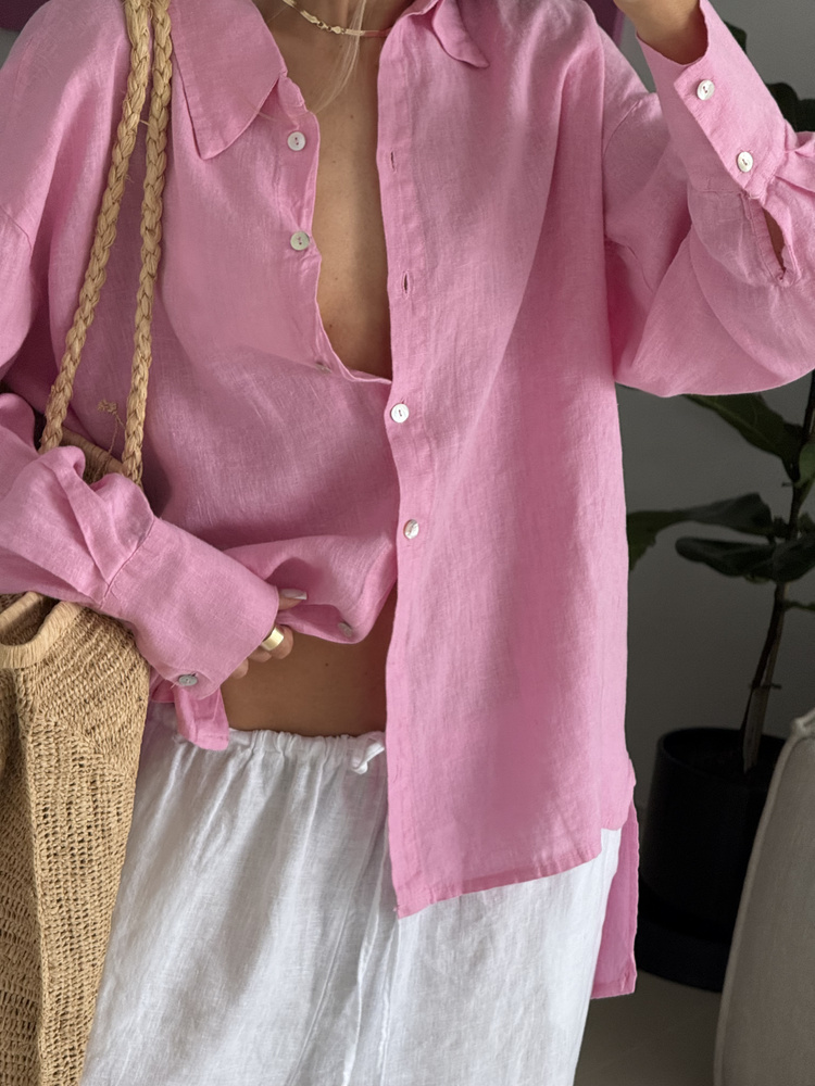 LINEN MAXI SHIRT CANDY