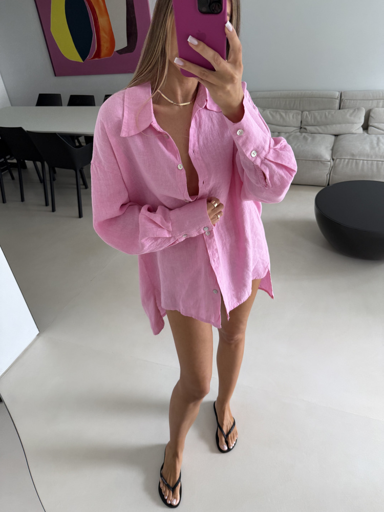 LINEN MAXI SHIRT CANDY