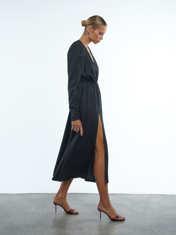 DAHLIA SATIN BLACK DRESS