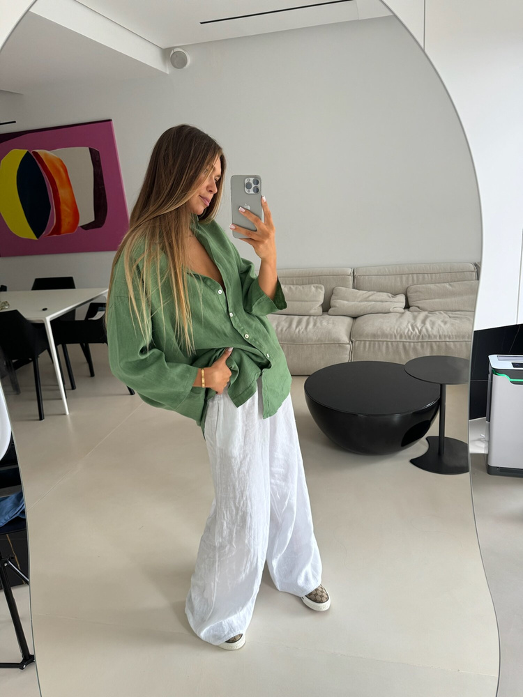 OVERSIZE LINEN SHIRT MATCHA