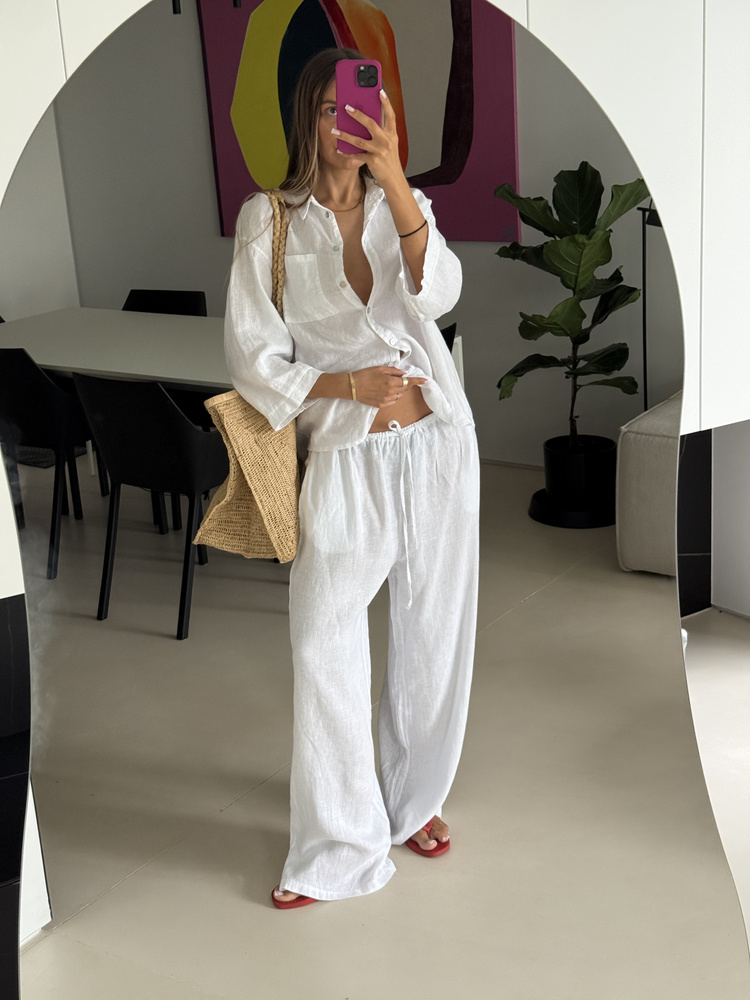 LINEN WHITE LARGE PANTS