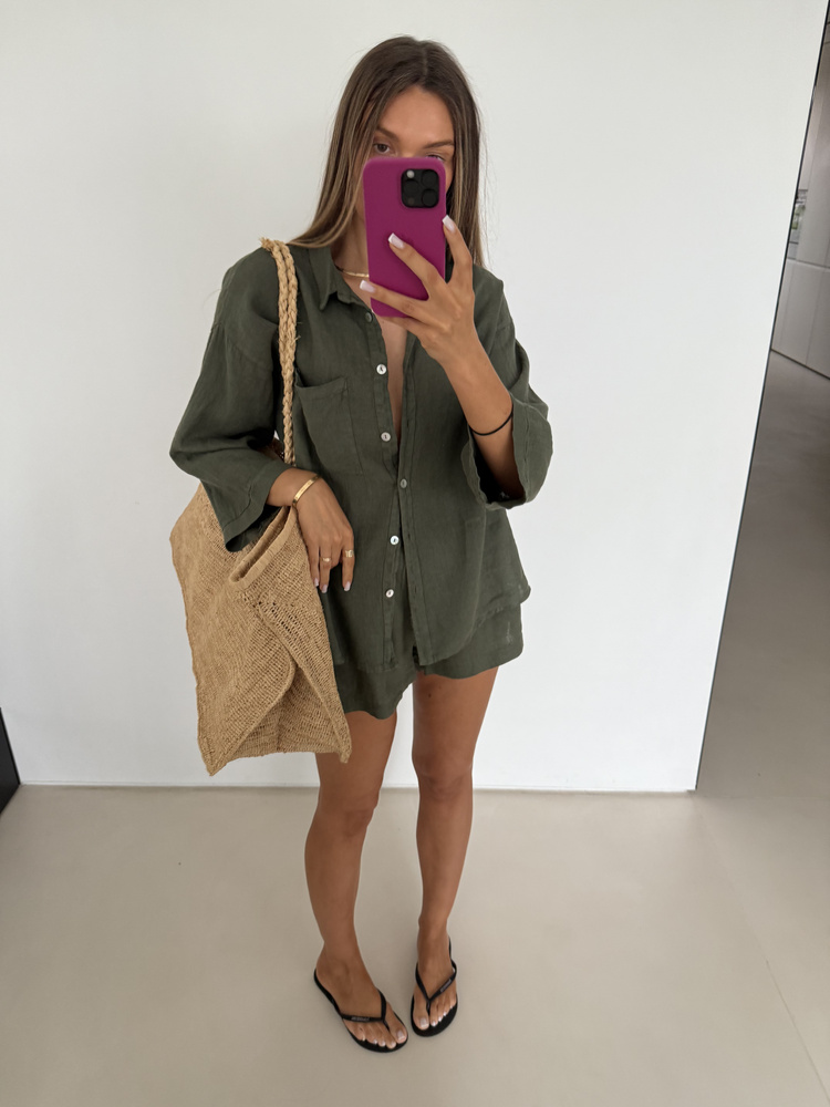 LINEN SHORTS PESTO