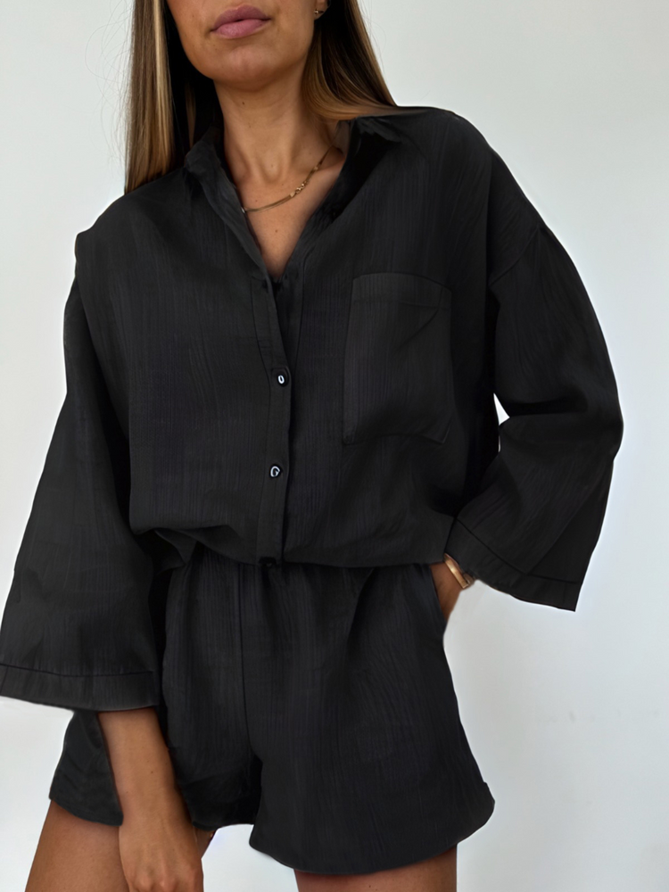 LINEN BOX BLACK SHIRT