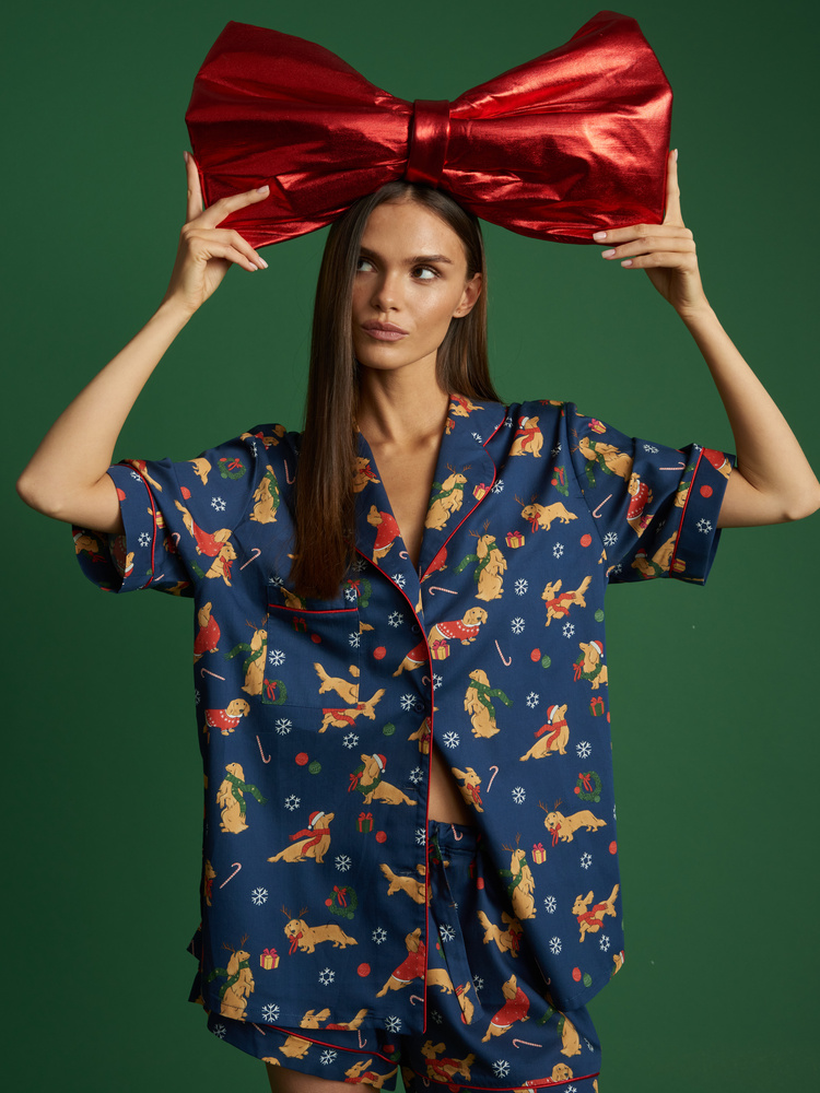 SANTA'S PUPPY SHORT PYJAMA SHIRT