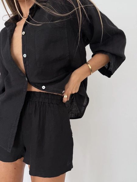 LINEN SHORTS BLACK