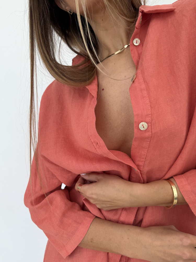 OVERSIZE LINEN SHIRT GRANATE