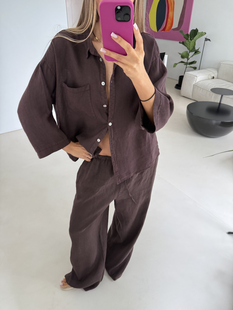 LINEN BOX MOCHA SHIRT